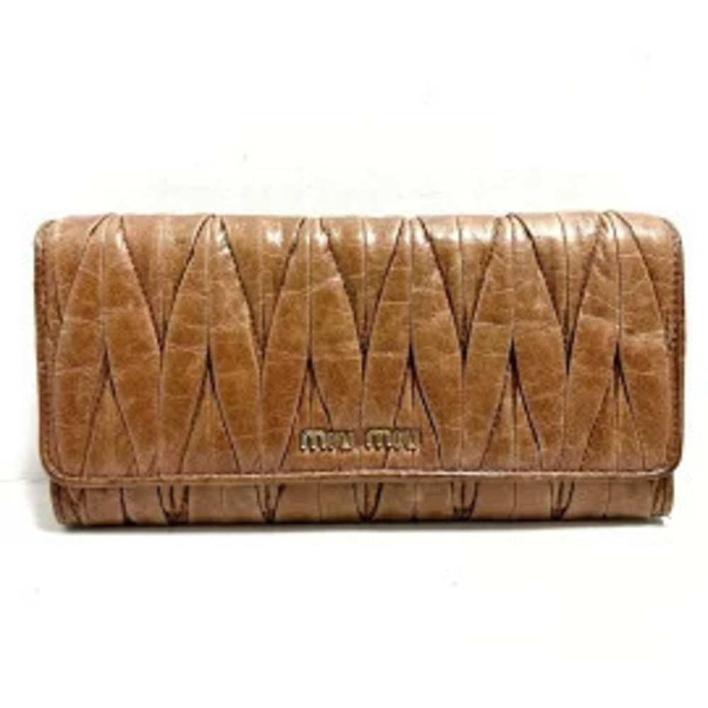 Miu Miu Gathered Wallet Long Brown Leather